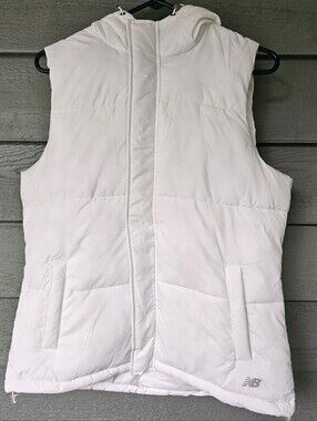 New Balance Women's White Quilted Hooded Full-Zip Puffer Vest Size Medium